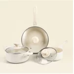 Pots and Pans Set Ultra Nonstick, 6 Piece Kitchen Healthy Ceramic Cream/6-Piece - Image 2