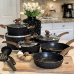Kitchen Academy Induction Cookware Sets - 12 Piece Cooking Pan Set, Granite Blac