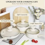 Pots and Pans Set Ultra Nonstick, 6 Piece Kitchen Healthy Ceramic Cream/6-Piece - Image 3