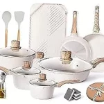 Pots and Pans Set - Kitchen Nonstick Cookware Sets Granite Grill Grillde Beige