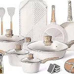 Pots and Pans Set - Kitchen Nonstick Cookware Sets Granite Grill Grillde Beige - Image 4