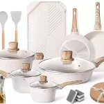 Pots and Pans Set - Kitchen Nonstick Cookware Sets Granite Grill Grillde Beige - Image 3