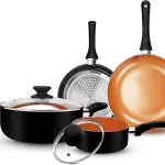 6Pcs Cookware Set Ceramic Nonstick Soup Pot/Sauce Pan/Frying Pans Set, Copper Al
