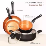 6Pcs Cookware Set Ceramic Nonstick Soup Pot/Sauce Pan/Frying Pans Set, Copper Al - Image 3