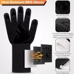 BBQ Gloves, 1472°F Heat Resistant Fireproof Mitts, Silicone Non-Slip Bl or Re - Image 2