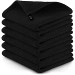Drying Dish Towels, 12x12 Inches 6 pack Black Cotton Waffle Weave Kitchen