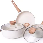 Non Stick Pots and Pans Set – 5pcs Induction Hob Cookware Set, Cream - By Nuovva - Image 3