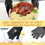 BBQ Gloves, 1472°F Heat Resistant Fireproof Mitts, Silicone Non-Slip Bl or Re - Image 3