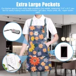 2Pcs Floral Kitchen Apron with Pocket for Women Men Chef Cooking BBQ Adjustable - Image 3