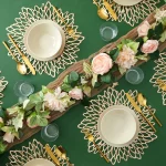 10-Pack Gold Vinyl Placemats - Round Leaf Design Table Chargers (14.4 In) - Image 3