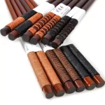 NEW 6 Pairs Handmade Japanese Natural Chestnut Wood Chopsticks Set Value Gift