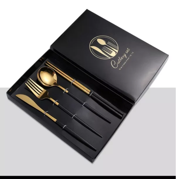 4 Pcs Set Stainless Steel Cutlery Set Spoon Fork Knife chopsticks with Gift Box