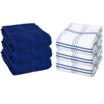 6 Pack of Kitchen Tea Towels - Striped Popcorn Pattern - 15 x 25 in 100% Cotton