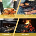 BBQ Gloves, 1472°F Heat Resistant Fireproof Mitts, Silicone Non-Slip Bl or Re - Image 4
