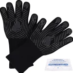 BBQ Gloves, 1472°F Heat Resistant Fireproof Mitts, Silicone Non-Slip Bl or Re