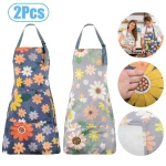 2Pcs Floral Kitchen Apron with Pocket for Women Men Chef Cooking BBQ Adjustable