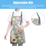2Pcs Floral Kitchen Apron with Pocket for Women Men Chef Cooking BBQ Adjustable - Image 5