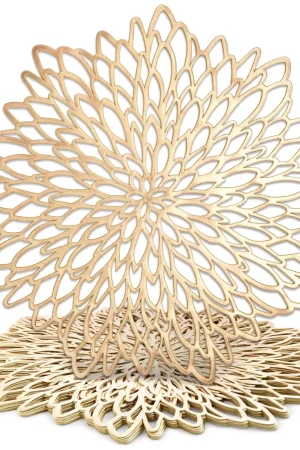 10-Pack Gold Vinyl Placemats - Round Leaf Design Table Chargers (14.4 In)