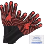 BBQ Gloves, 1472°F Heat Resistant Fireproof Mitts, Silicone Non-Slip Bl or Re - Image 6