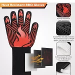 BBQ Gloves, 1472°F Heat Resistant Fireproof Mitts, Silicone Non-Slip Bl or Re - Image 7